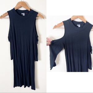 Aerie Black Ribbed Mockneck Cold Shoulder Swing Mini Dress Size Small NWOT